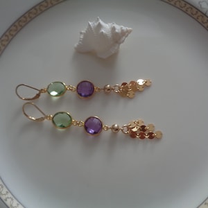 Long Gold Earrings 14K Gold Filled Amethyst Prasiolite LU-0199