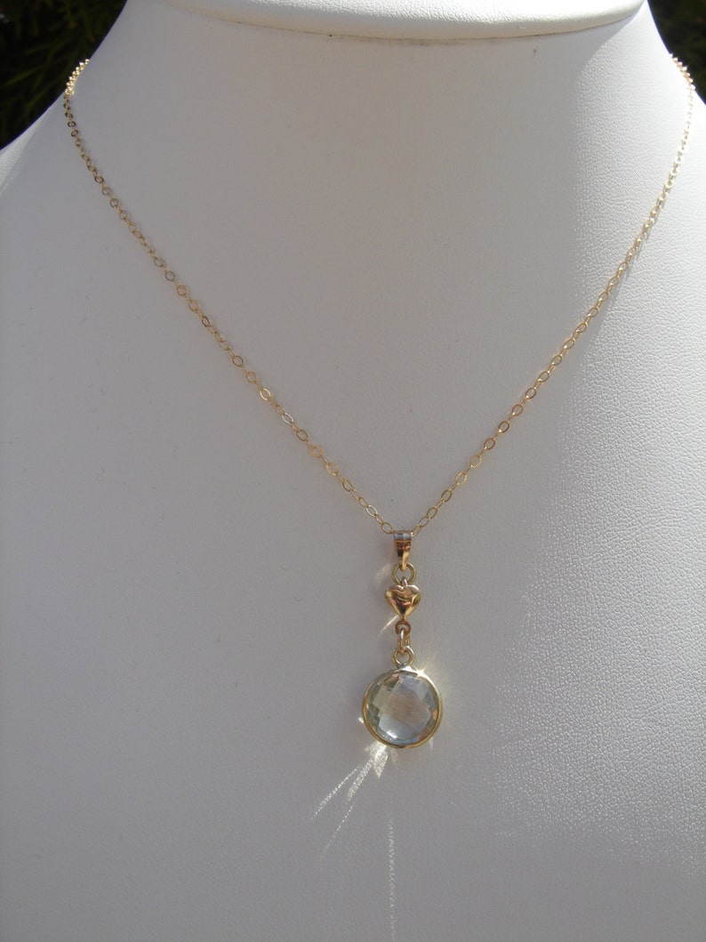 Sweet necklace with heart and green amethyst Silver gold plated