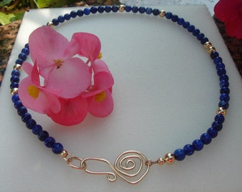 Lapis lazuli necklace gold, 585 gold filled