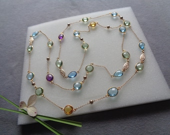 Gemstone Chain, Citrine Quartz, Amethyst Quartz, Gold Filled, Endless Chain