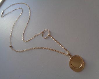 Long gold chain, 14K Gold Filled, with reflective double pendant