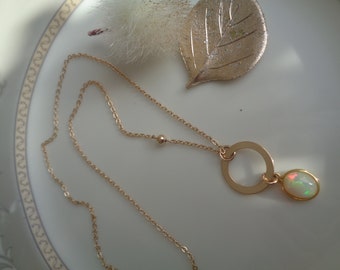 Necklace with Opal Pendant, 585 Gold Filled, Simple Design