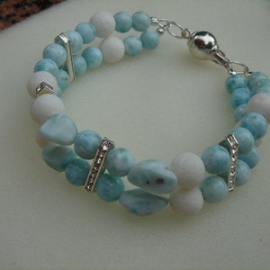 Necklace with Larimar, white coral, silver image 4