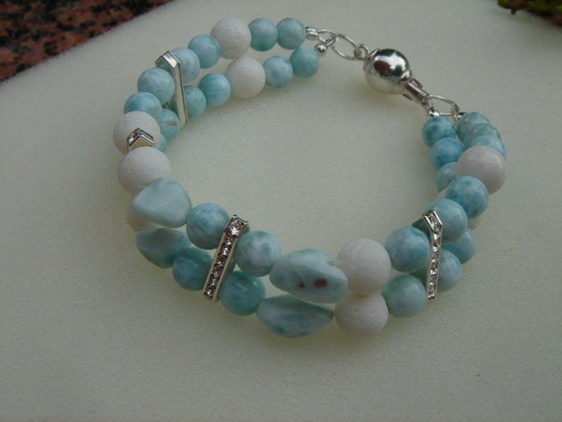 Necklace with Larimar, white coral, silver image 4