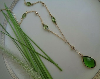 Gold chain with peridot quartz, gold filled, Y chain