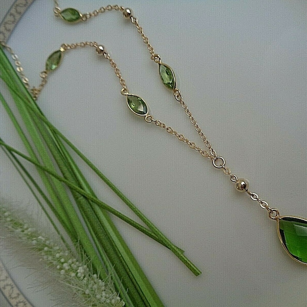 Goldkette mit Peridot-Quarz, Gold Filled, Y-kette