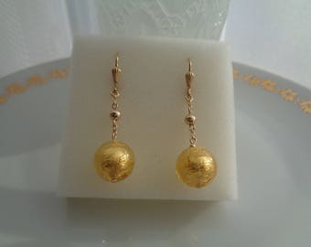 Gold Ohrringe, 14K Gold Filled, mit Murano-Glas, Blattgold