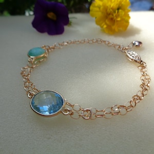 Gold bracelet, with chrysoprase and blue topaz, 585 goldfilled image 1