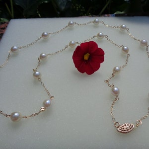Gold chain, 585 gold filled, long, with cultured pearls image 4
