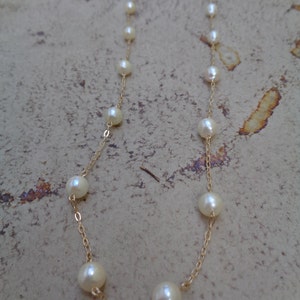 Gold chain, 585 gold filled, long, with cultured pearls image 2