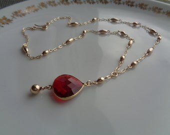 Gold chain, gold filled, with hydro garnet, Y chain