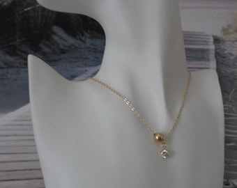 Gold chain, 14K gold filled, with ball, zirconia