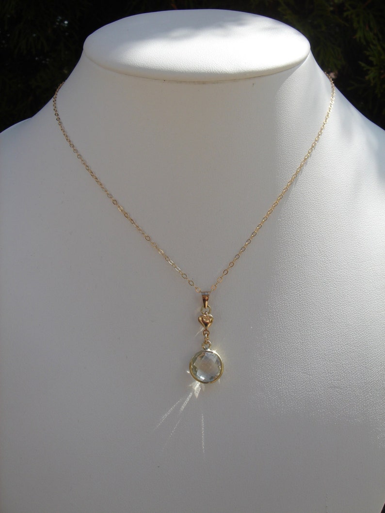 Sweet necklace with heart and green amethyst Silver gold plated