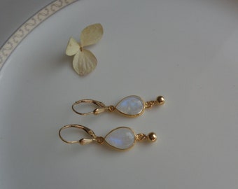 Earrings moonstone gold, 585 gold filled