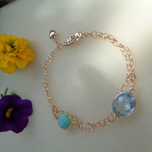 Gold bracelet, with chrysoprase and blue topaz, 585 goldfilled image 3