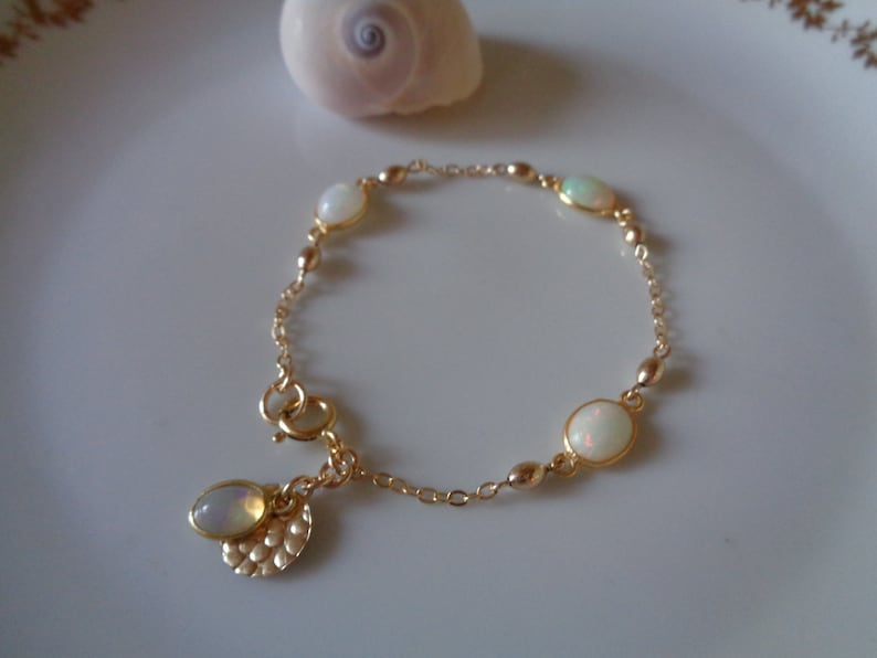 Gold bracelet with opal 585 gold filled Etsy