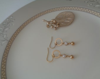 Gold Earrings with Zirconia, Gold Filled