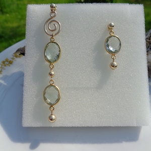 Extravagant earrings with green amethyst, 585 gold filled, in two lengths image 5