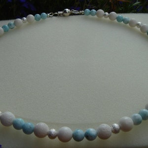 Necklace with Larimar, white coral, silver image 1