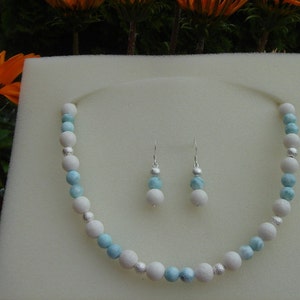 Necklace with Larimar, white coral, silver image 3