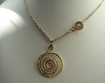 Gold necklace, pendant necklace with spiral, 585 goldfilled