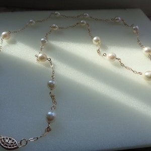 Gold chain, 585 gold filled, long, with cultured pearls image 3