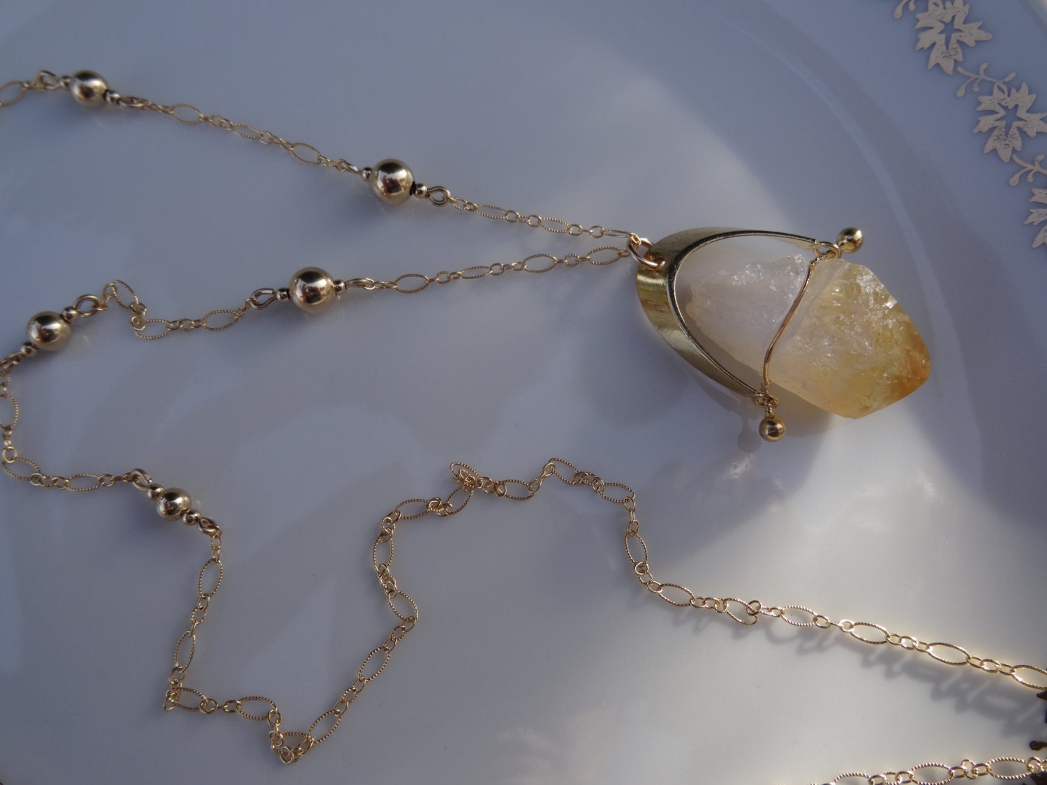 Collana Goccia Citrino Oro Giallo 14kt Riempito &ndash; Semper Unique Briolette Cabl&egrave; 18 Pollici