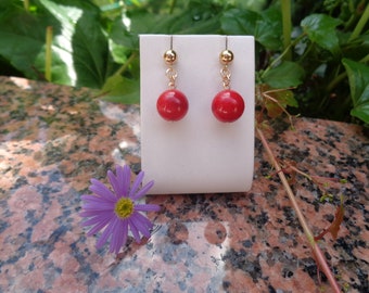 Gold stud earrings with bamboo coral, 14K gold filled