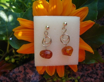 Gold Earrings, 585 goldfilled with amber, connector
