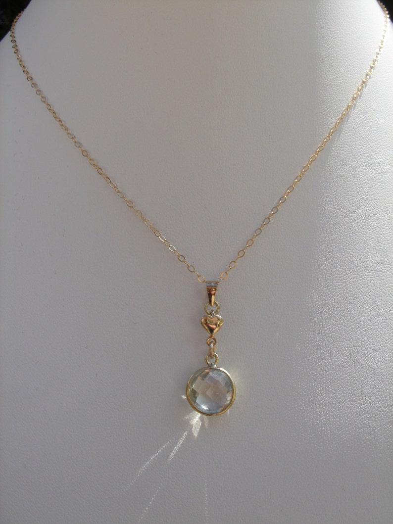 Sweet necklace with heart and green amethyst Silver gold plated