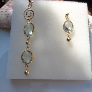 Extravagant earrings with green amethyst, 585 gold filled, in two lengths image 2