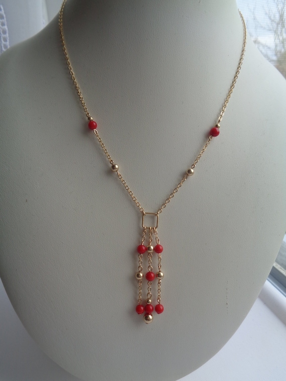 zweireihig 585 Gold filled Cadena de oro con rojo coral
