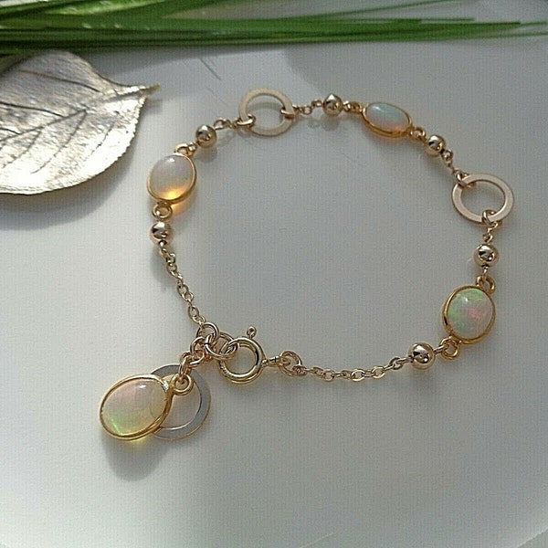 Opal Armband, 585 Gold Filled, mit Ring-Elementen