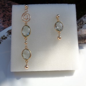 Extravagant earrings with green amethyst, 585 gold filled, in two lengths image 4