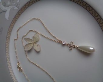 Gold necklace with pearl zircon pendant, gold filled