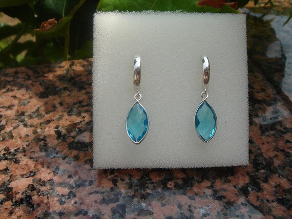 Boucles D'oreilles Créoles Argent 925 - Topaze Bleue Naturelle 6.00 Carats - Fait Main