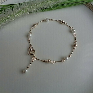 Gold bracelet, pearl bracelet, with balls, gold filled, LU-0053