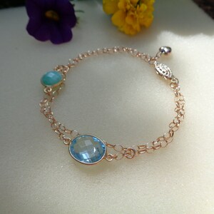 Gold bracelet, with chrysoprase and blue topaz, 585 goldfilled image 4