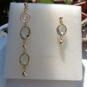 Extravagant earrings with green amethyst, 585 gold filled, in two lengths image 3