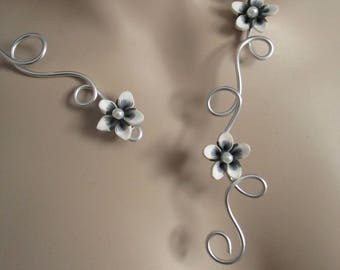 Collier + boucles "Poète" Fleur et perles de verre aluminium