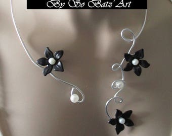Necklace + Earring "Fish" beads and black flowers