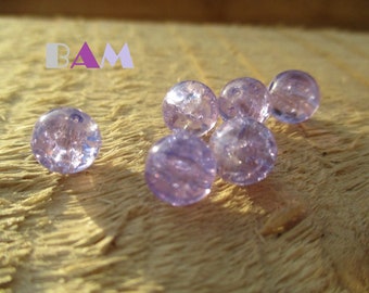 Lot de 10 perles de couleur mauve parme de 8 mm en verre craquelées