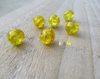 Lot de 10 perles de verre craquelées jaunes 10 mm