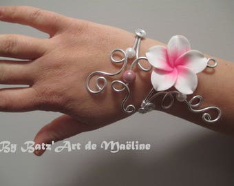 Bracelet "Rosée" perles fleurs et aluminium