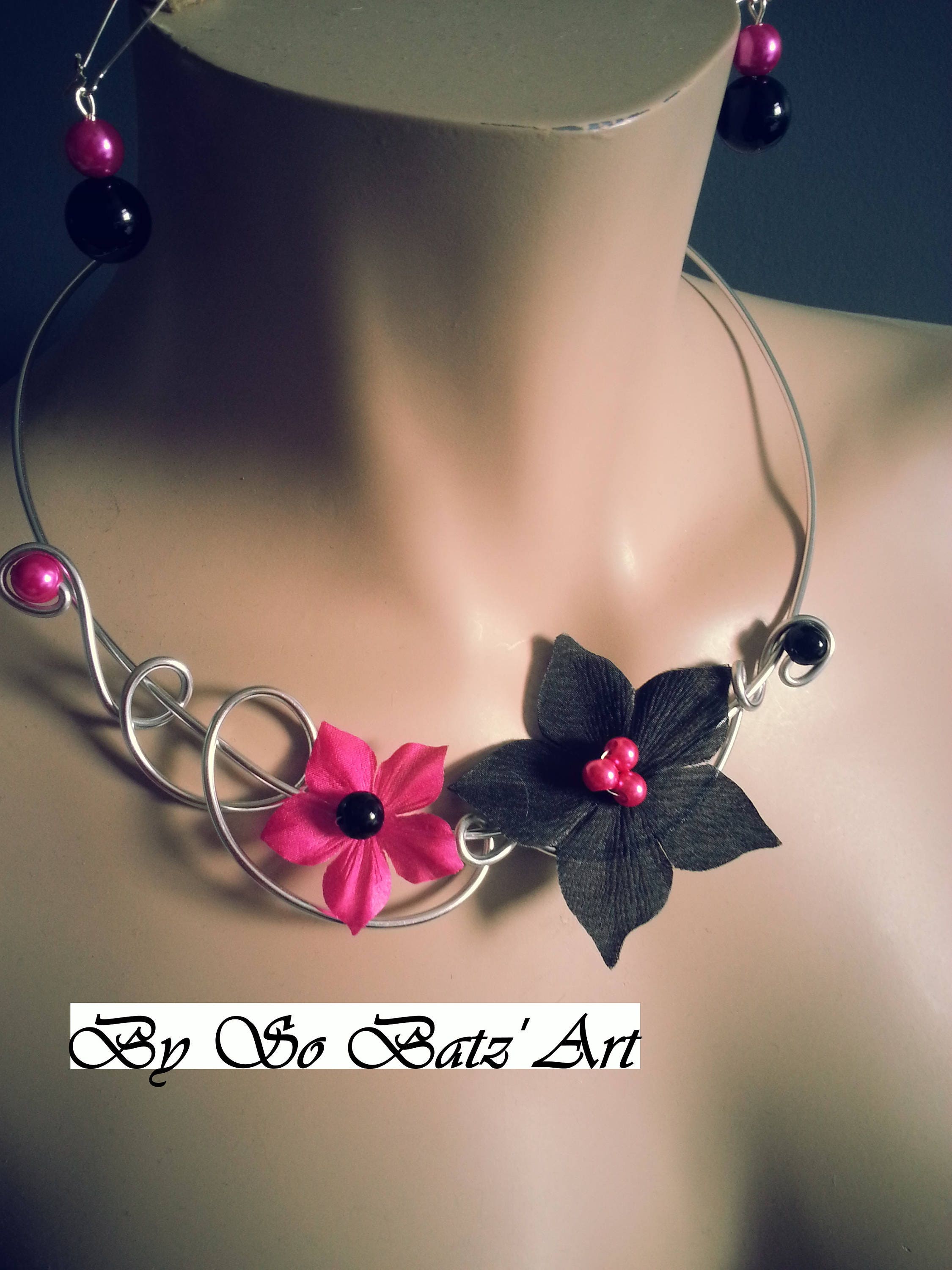 Collier femme Rose Fuchsia Argenté pr robe de Mariée/Mariage perles pas cher