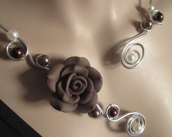 Collier + Boucles "Milka" fleur et perles de verre aluminium