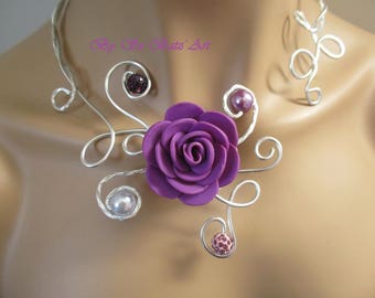 Collier + boucles "Béconia" fleur et perles