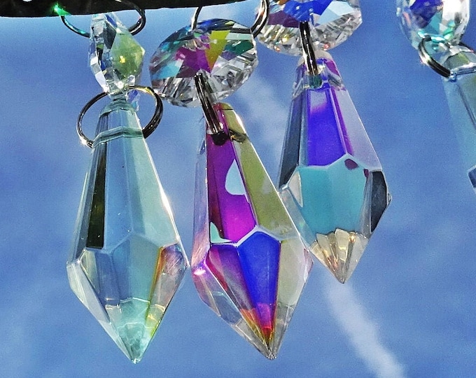 Aurora Borealis AB Chandelier Drops Glass Crystals Prisms Droplets 1.5" Torpedo Beads Christmas Tree Wedding Decorations Lamp Light Parts