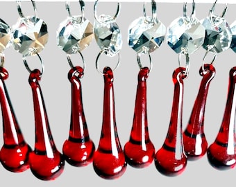 Red Chandelier Drops Glass Crystals Droplets 2" Orb Drop Beads Vintage Christmas Tree Wedding Decoration Prisms Crafts Sun Catchers Hobby