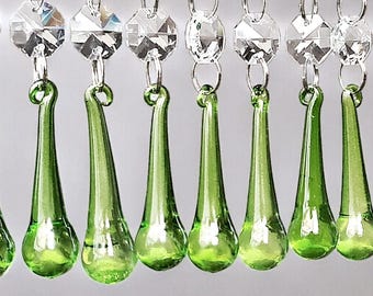 Sage Green Chandelier Drops Glass Crystals Droplets Prisms Orb Beads Christmas Tree Wedding Decor Light Lamp Parts Spares Sun Catchers Retro
